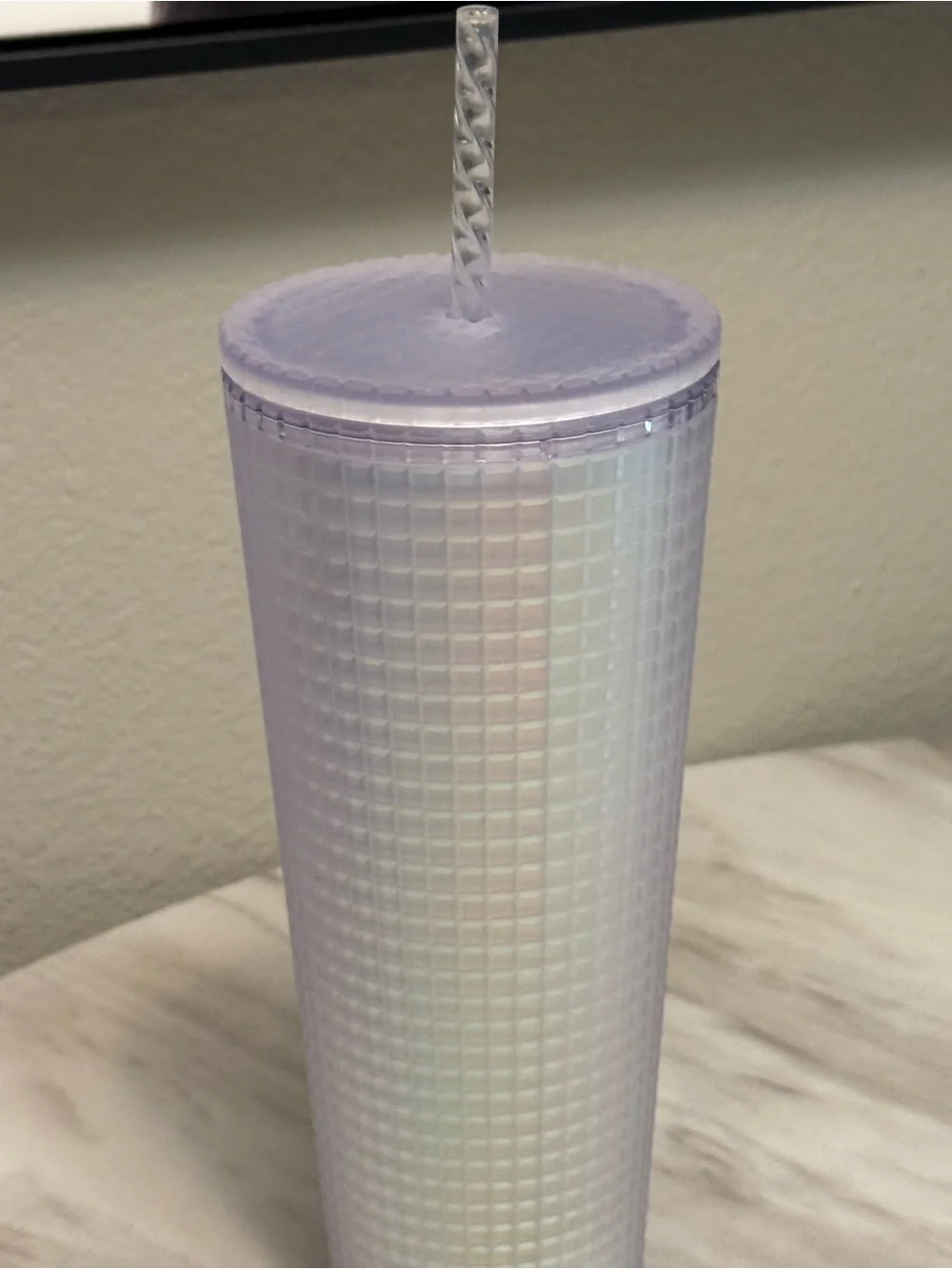 Starbucks Spring 2022 Soft Touch Iridescent Frost White Grid Tumbler in a 24 oz